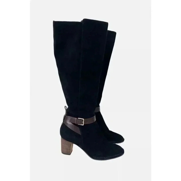 Clarks Womens Spiced Flame Suede Side Zip Heel Tall Boots Size 7.5M Black FA EXC - Picture 1 of 11